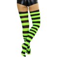 thumbnail image 2 of ToBeInStyle Womens Vibrant Horizontal Wide Striped Thigh High Stockings - Black w/ Neon Green Stripes - One Size, 2 of 6