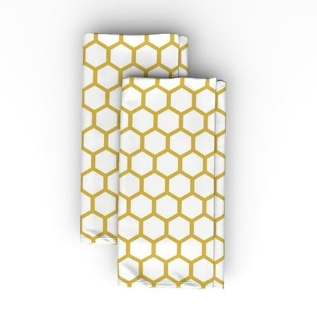 

Cotton Sateen Dinner Napkins (Set of 2) - White Golden Honeycomb Hexagon Geometric Gold Mustard Yellow Bees Honey Print Cloth Dinner Napkins by Spoonflower