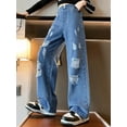 thumbnail image 3 of ZDHoor Kids Girls Casual Denim Pants Solid Color Wide Leg Ripped Jeans,Sizes 5-14 Blue-A 4-6, 3 of 6