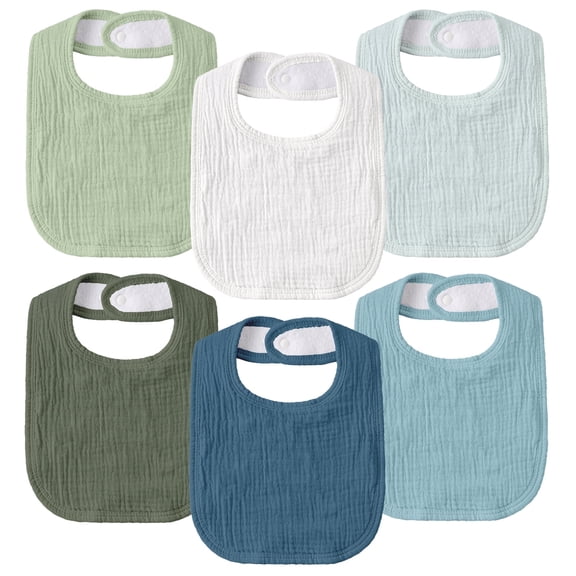 Gllquen Baby Muslin Cotton Cloth Baby Drool Bibs for Boys Girls with Adjustable Snap, 6 pack, Teal Mist