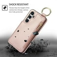 thumbnail image 5 of Allytechgroup for Samsung Galaxy S22 Wallet Case, Zipper Pocket Cards Holder RFID Blocking Ring Holder Stand Bumper Shockproof PU Leather Retro Phone Case for Samsung Galaxy S22, Rosegold, 5 of 9