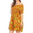 thumbnail image 3 of Sakkas Ife Wax African Ankara Colorful Cocktail Short Dress Off-shoulder w/pockets - 1066-Orange/black-tribal - One Size Regular, 3 of 5
