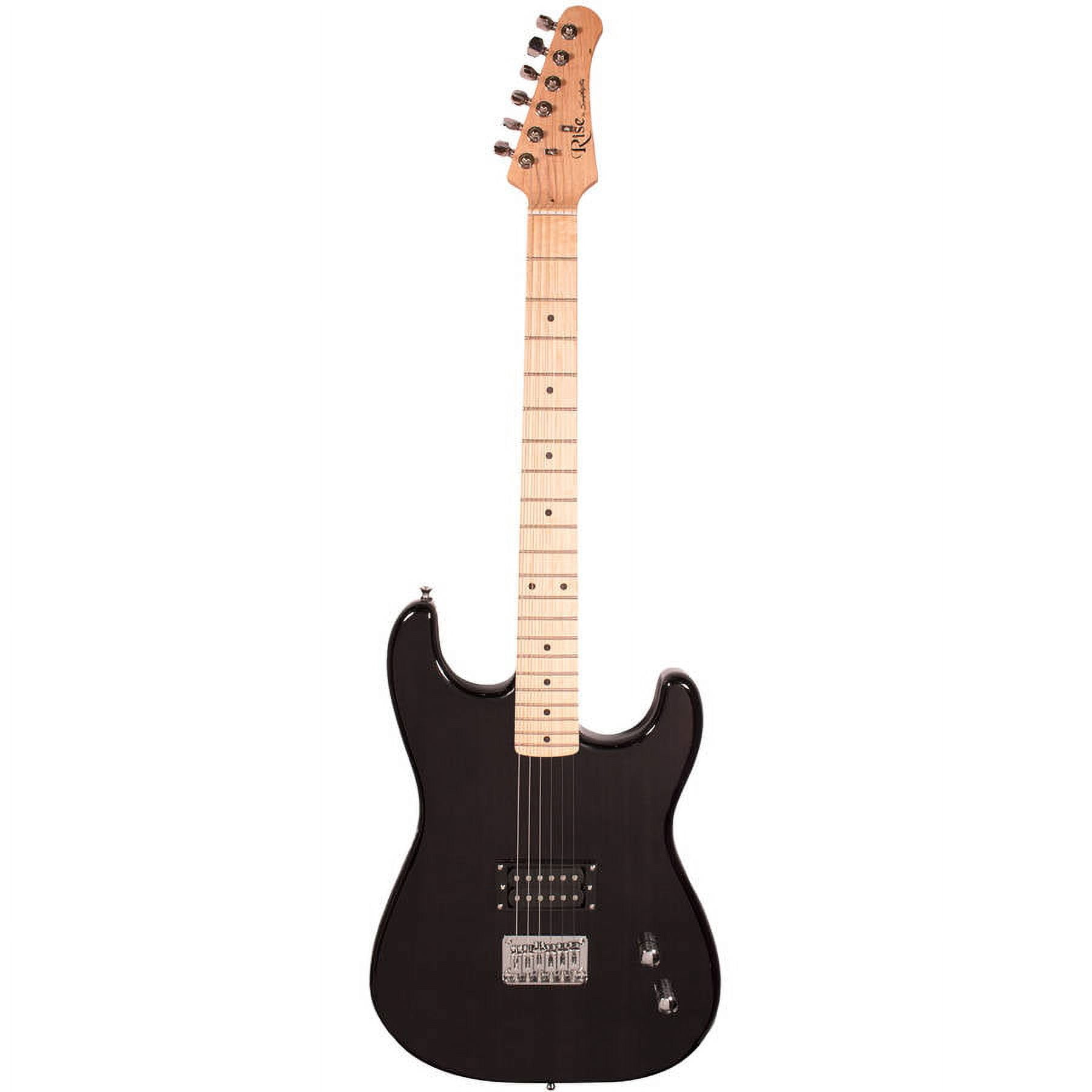 Rise by Sawtooth Right-Handed Transparent Black Full Size Beginner's Electric Guitar with Amp, Picks, Cable, Strap, Pitch Pipe, Gig Bag Soft Case & Free Online Lesson
