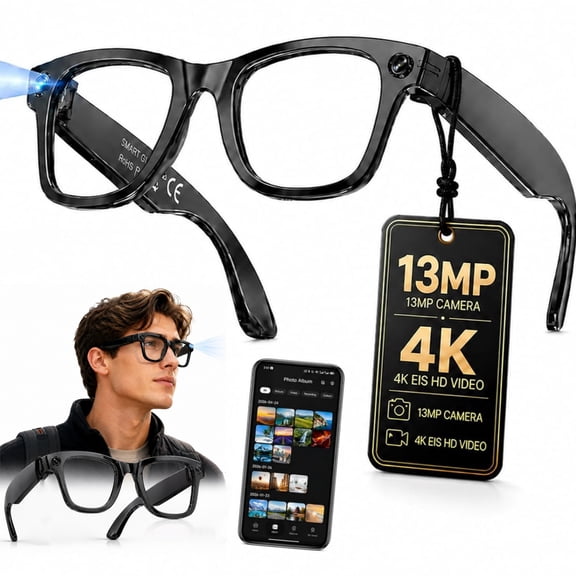 Rixvaxt AI Smart Glasses with Camera, 4K Camera Glasses with AI Assistant, Real-Time Translation, Bluetooth Audio, Open-Ear Headphones, Object Recognition, Hands-Free Calls