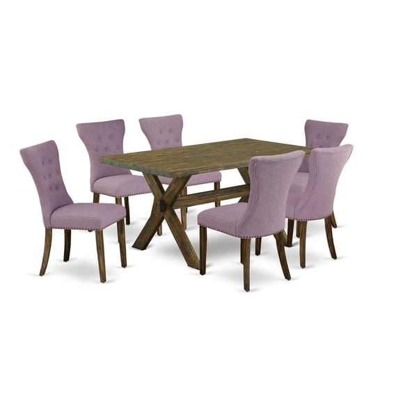 East West Furniture X-Style 7-piece Wood Dining Table Set in Dahlia Purple