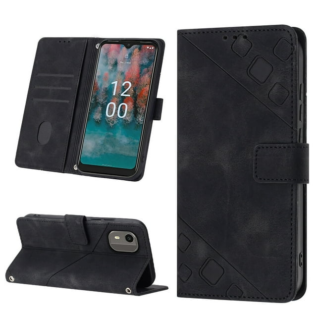 Compatible with Nokia C12 Classic Embossed PU Leather Case with Card Holder Shockproof Cover