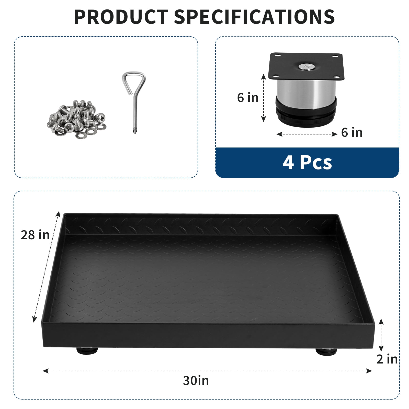 Kojooin Heavy-Duty Carbon Steel Washing Machine Drain Tray, with Waterproof Tape, Water Outlet Switch, Drain Hole, Hose Connector, and Rust and Leak Protection