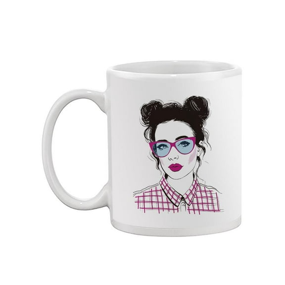 Hipster Girl In Glasses Mug - Image by Shutterstock