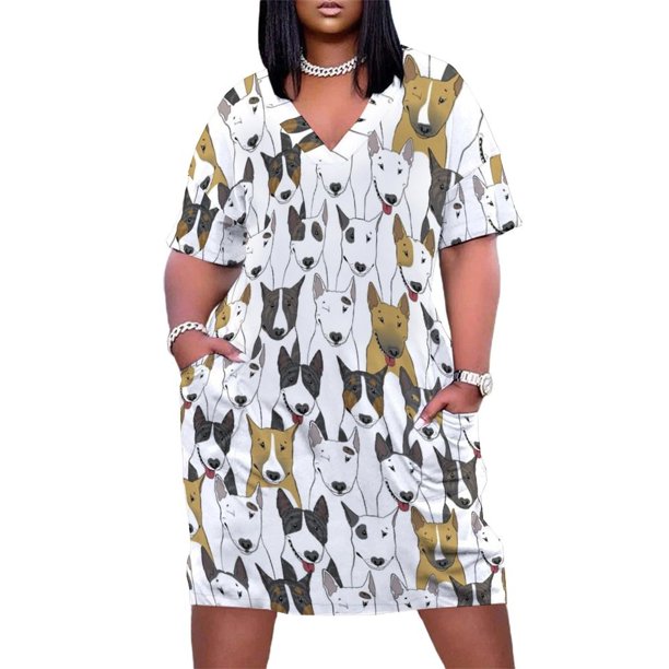 Vestido holgado con estampado de bull terriers para mujer vestido con bolsillo divertido