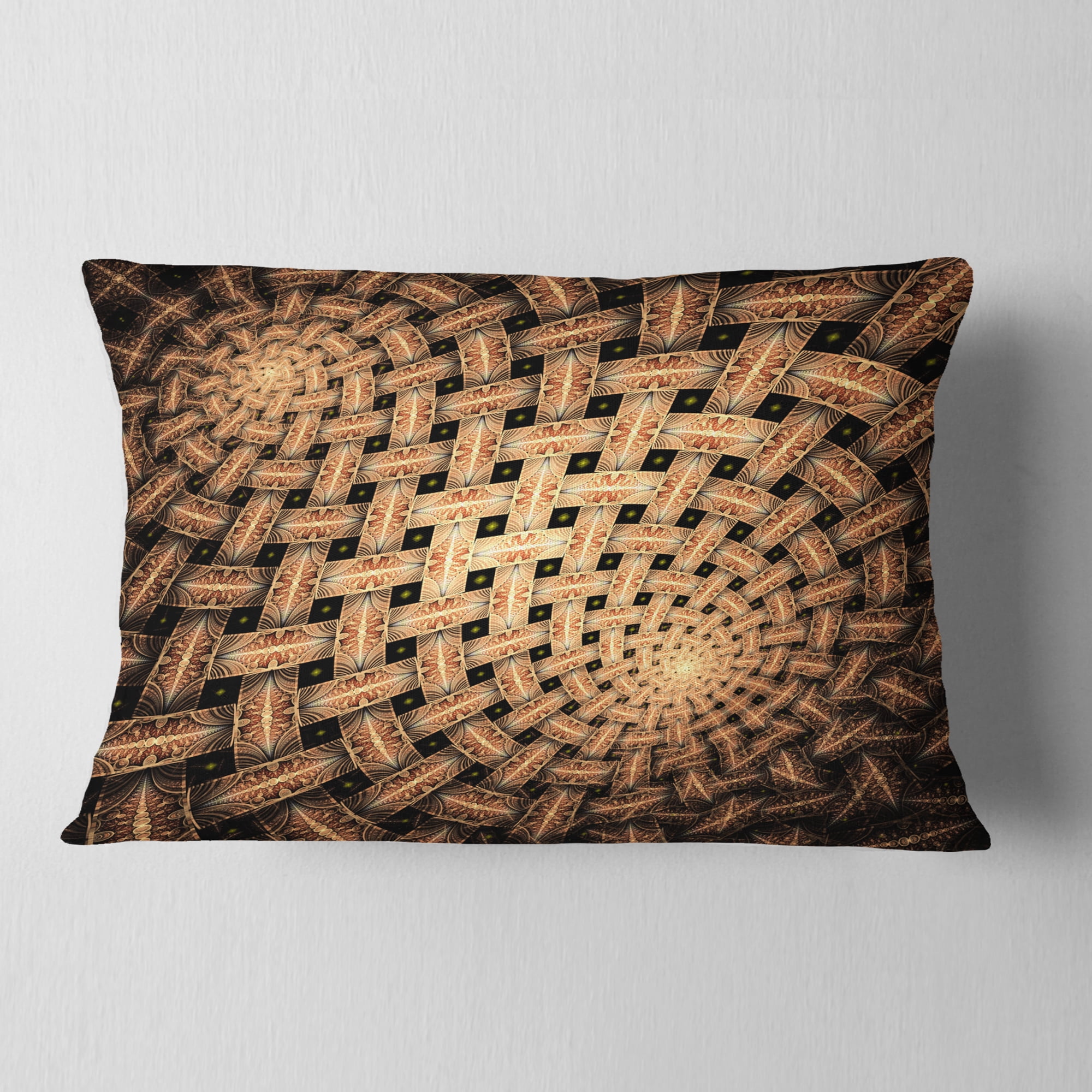 Designart Symmetrical Brown Fractal Flower - Abstract Throw Pillow - 12x20