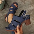 thumbnail image 2 of Women's Chunky Heel Cutout Sandals, Wide Width Open Toe Summer Heels for Women, Adjustable Buckle Casual Dress Sandals, Non-Slip Outdoor Walking Shoes, 2 of 10