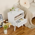 thumbnail image 3 of LEYAOYAO 2pc Rattan Nightstand, Modern Wicker Bedside Table with 1 Drawer & Tapered Legs, Boho Tea Color for Small Spaces, White New, 3 of 7