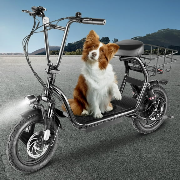 SANOPY Electric Scooters for Adults with Basket, 14" Fat Tire, 870W Peak 750Wh Battery, 30 Miles Range, 21MPH Top Speed, Foldable Electric Scooter for Commuting,Black