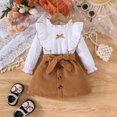 thumbnail image 2 of Odeerbi Toddler Girls Fall Winter Skirt Set Ruffle Long Sleeve Tops Corduroy Skirt Set Spring Round Neck Fashion Solid Color Long Sleeve Skirt Set Khaki, 2 of 4