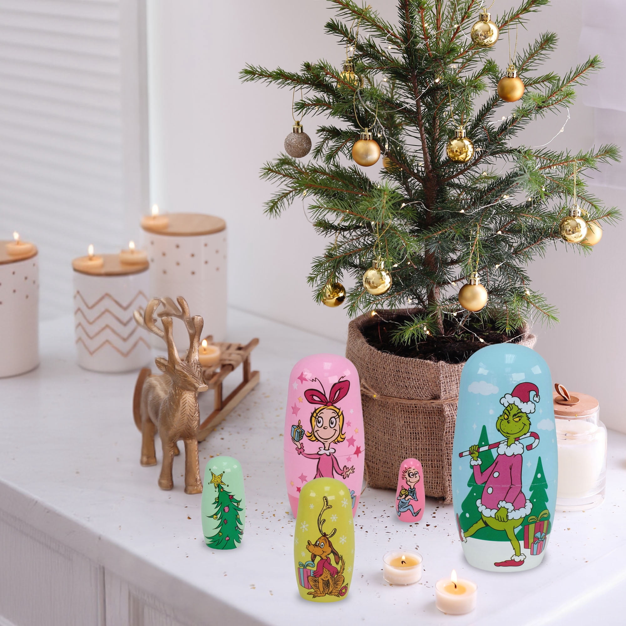 Dr. Seuss The Grinch 5‑Piece Nesting Table Top Set – Christmas Collectible Characters