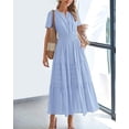thumbnail image 2 of EASYBRA Women V Neck Puff Sleeve Pleated Maxi Dress Elegant A Line Layered Hem Summer Dress, 2 of 6