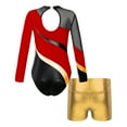 thumbnail image 2 of Haitryli Ballet Dance Jersey Leotards for Girls Biketards Sparkly Bodysuit with Shorts Outfits Gymnastics Dancewear Red&Gold 14, 2 of 7
