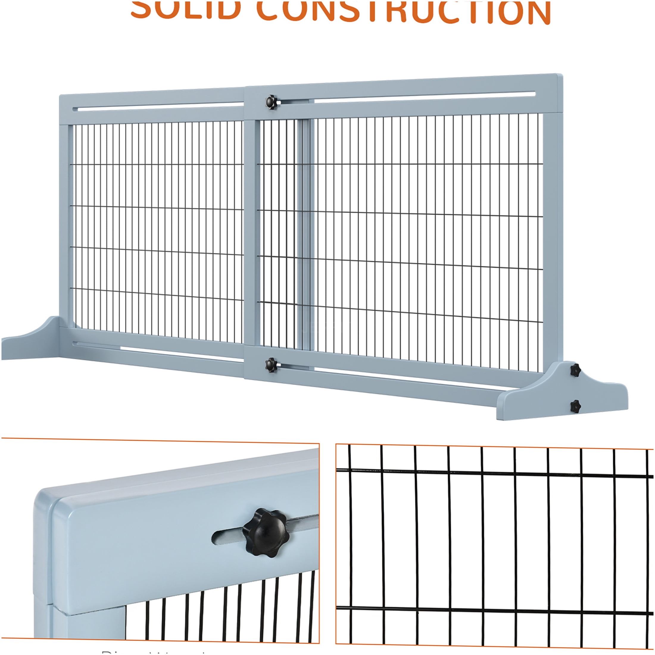 JERFIT 72 Inch Extra Wide Pet Gate for Doorways, Freestanding Dog Gate with Adjustable Width, No Drill Wooden Puppy Fence for Stairs, Hallways, House in Gray