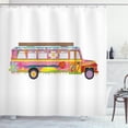thumbnail image 1 of Colorful Shower Curtain, Hippie Art Pattern Bus Sketch Retro Illustration on Plain Background, Fabric Bathroom Set with Hooks, 69W X 84L Inches Extra Long, White and Multicolor, by Ambesonne, 1 of 3