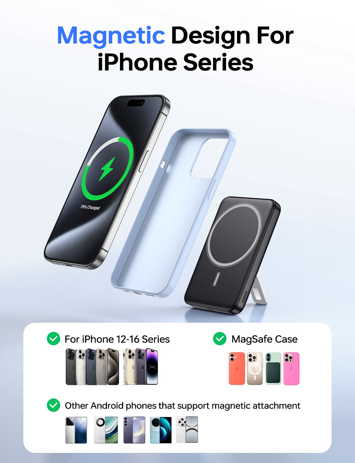 Magnetic Portable Charger,10000mAh Wireless Magnetic Power Bank with USB C Charging and stand, Travel Essential for Battery Pack Compatible with iPhone 17/air/16/15/14/13/12
