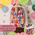 thumbnail image 4 of 2 large happy birthday bags with drawstring, 27.5x19.5 inches, reusable canvas storage bags for holiday gifts and party favors (--2), 4 of 4