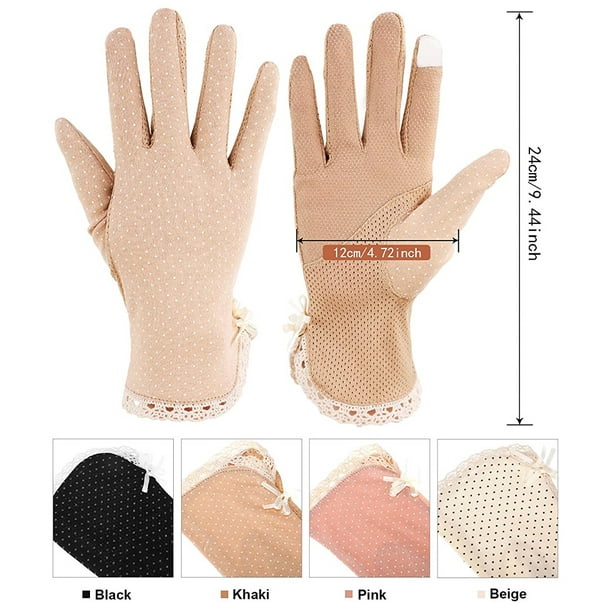 Lngoor 4 Pairs Women Dots Sun Uv Protection Gloves Cotton Lace Anti-Skid Driving Gloves