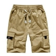 thumbnail image 1 of Men Plus Size Cargo Shorts Solid Color 5 Inch Pants Casual Elastic Waist Relaxed Fit Multi Pockets Drawstring Half Trousers, 1 of 3