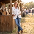 thumbnail image 7 of Womens Floral Textured Jackets Vintage Long Sleeve Button Down Ruffle Trim Fashion Tops, 7 of 7