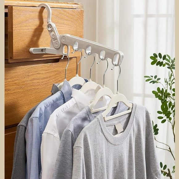 Tendedero de ropa plegable de cinco orificios | Percha de ropa mágica portátil para uso en interiores | Instalación sin punzonado que ahorra espacio | Multifuncional y ligero | Viajes y Viajes de