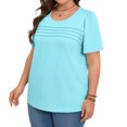 thumbnail image 3 of Solid Color Plus Size Women Short Sleeve Crew Neck Casual Pleated Tee Shirt, 3 of 6