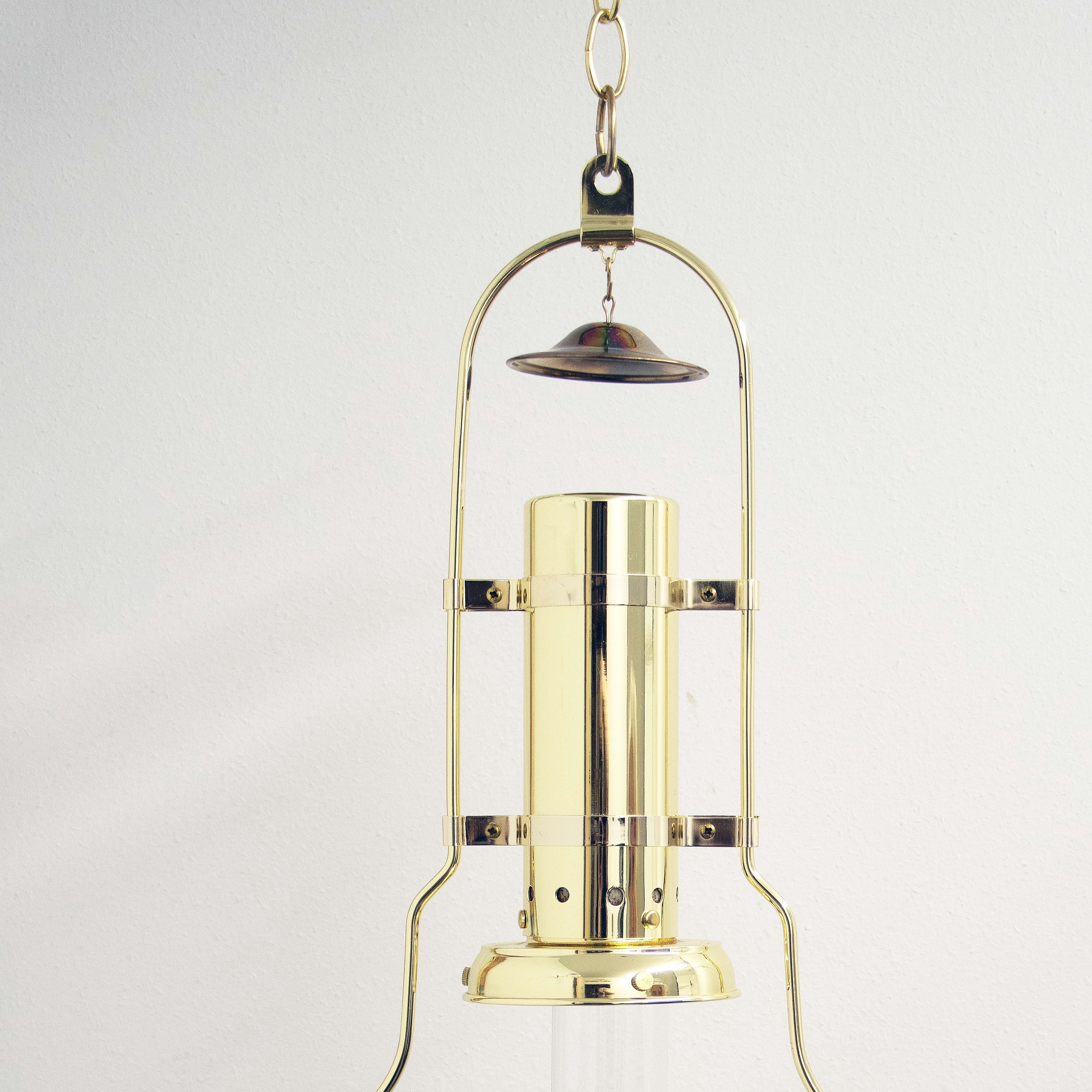 Aladdin Brass Hanging Oil Lamp with Larger Fuel Tank, Genie III Chandelier for Homesteaders or Emergencies, 28 in tall, Brass Trim