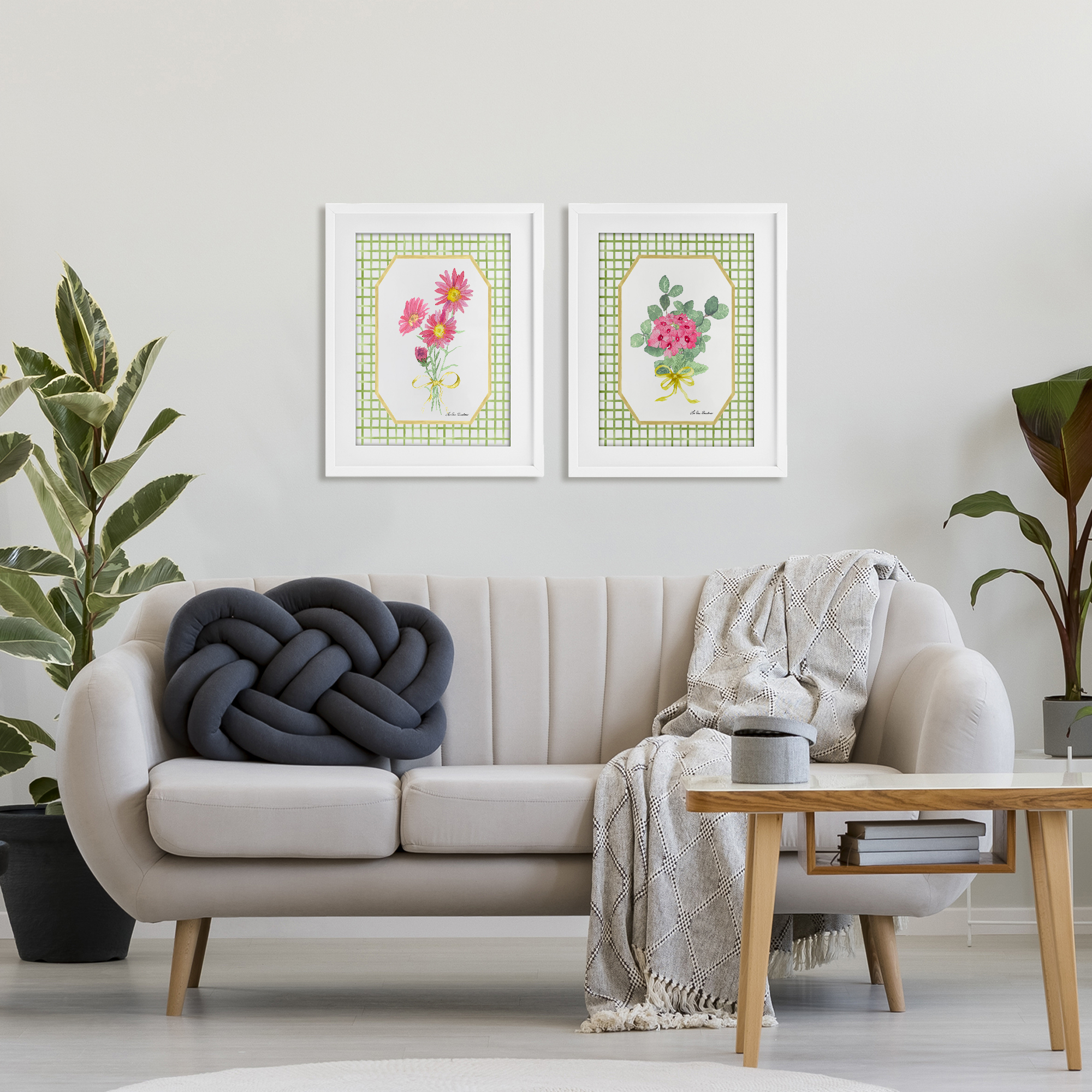 Cottage Botanical Story 2 Piece White Framed Print Under Glass Set, design by Lee Ann Sanders