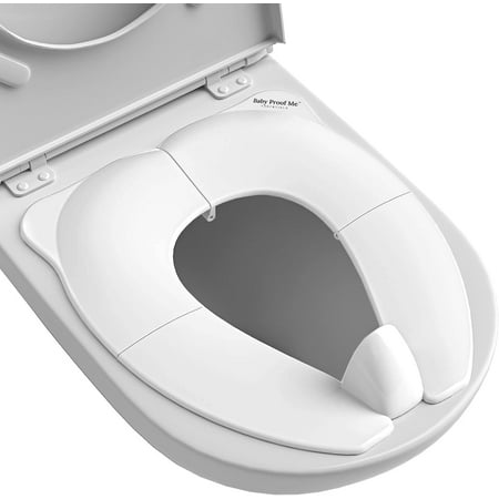 Baby Proof Me Essentials Kids/Toddler Toilet Seat Cover - Splash Guard White Foldable Travel Potty Seat with Storage Bag