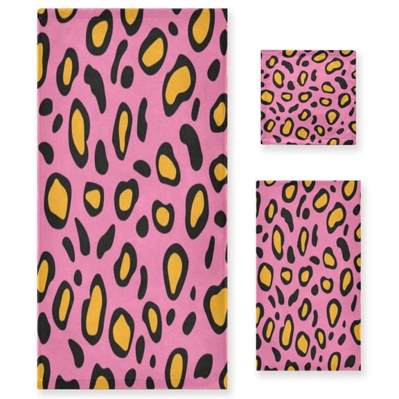 Three-Piece Towel Set Face Towel Towel Set Hand Towel Bath Towel Cotton Bath Towels Bath Towel Sets Hand Bath Towels Yellow Leopard Print