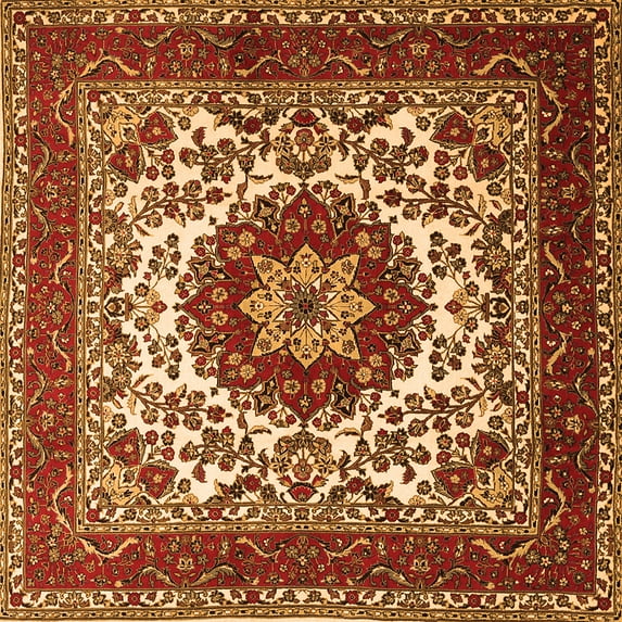 Ahgly Company Indoor Square Medallion Orange Traditional Area Rugs, 8' Square