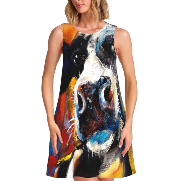 Disketp Cow para Vestido sin Mangas para Mujeres, Vestidos de Verano para Mujeres, Casual y Holgado para la Playa