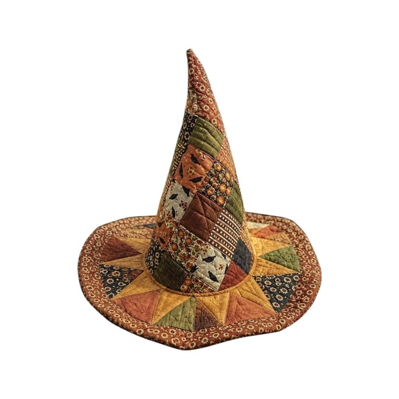 Kojanyu Halloween Flower Quilted Art Hat, Embroidered Polyester Witch Hat 16.9x11.8in for Costume and Holiday Decoration.