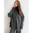 thumbnail image 4 of Womens Knit Lounge Set 2 Piece Sweater Top and Wide Leg Pants Soft Cozy Outfit for Fall Winter Black & Gray S, 4 of 8