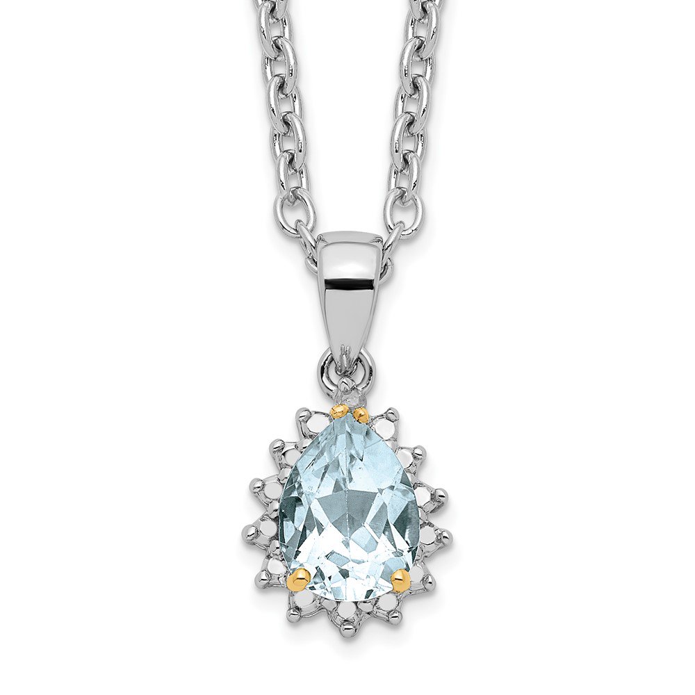 925 Sterling Silver Cable Necklace with Pendants Chain Brilliant Gemstones 14K Accent Sky Blue Topaz and Diamond 18 Inch 2 Extender 20 10 mm