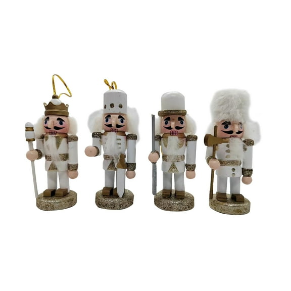 A&B Home Nutcracker Ornaments - Set of 4 - 4" - White, Gold