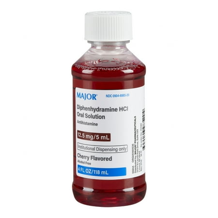 Major Alcohol-Free Diphenhydramine HCI Oral Solution Syrups for Allergy, 12.5 mg / 5 ml., 4 Fl. Oz. / 118 ml., 1 Count