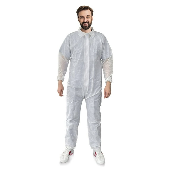 White Hazmat Suits Disposable, 3X-Large. 25 Pack 30 GSM Polypropylene Disposable Coveralls for Men/Women. Breathable Unisex Lab Coveralls Disposable with Front Zipper, Elastic Wrists & Ankles