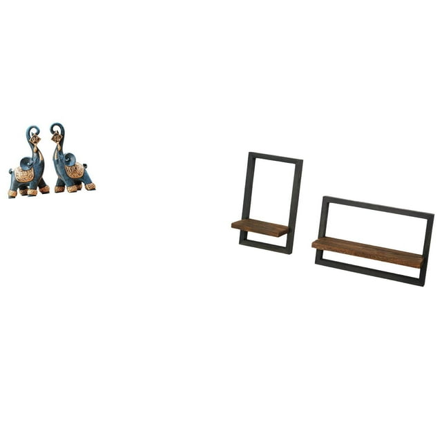 Escultura De Elefante De Resina Moderna, Adorno Artístico, Artesanía Coleccionable Para Escritorio, Estante, Decoración Del Hogar Y La Oficina, Regalos Con Estantes Flotantes De Madera Para