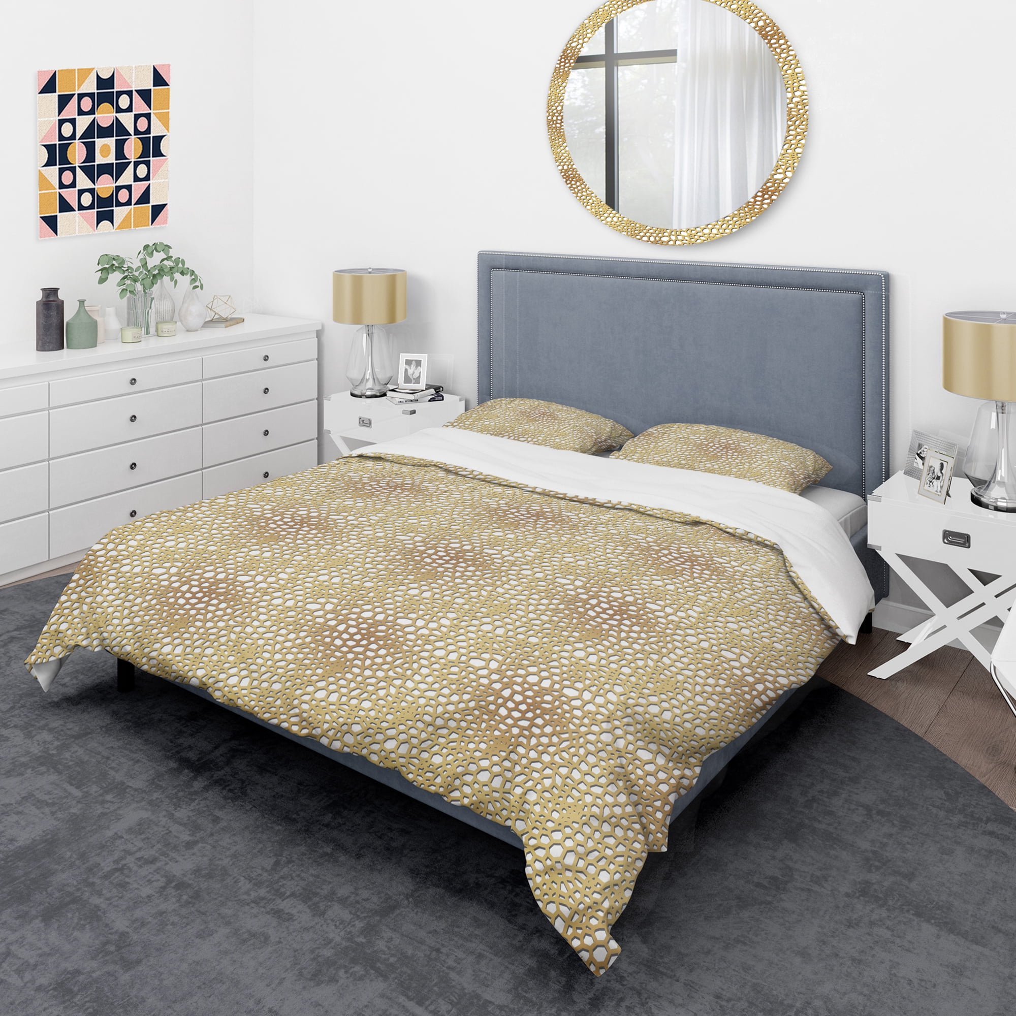 Designart 'Golden Maze' Mid-Century Modern Duvet Cover Set