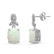 PARADE OF JEWELS Sterling Silver 14x8mm Cushion Shape Created Opal and Diamond Drop Earrings
