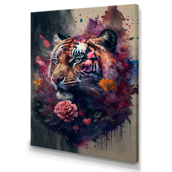 Designart Cute Tiger Floral Art I Canvas Wall Art