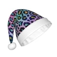 thumbnail image 2 of KLL Christmas Hats for Adults Plush Rainbow Animal Skin Print Santa Hat Xmas Fluffy Santa Claus Hat for Women Men, 2 of 6