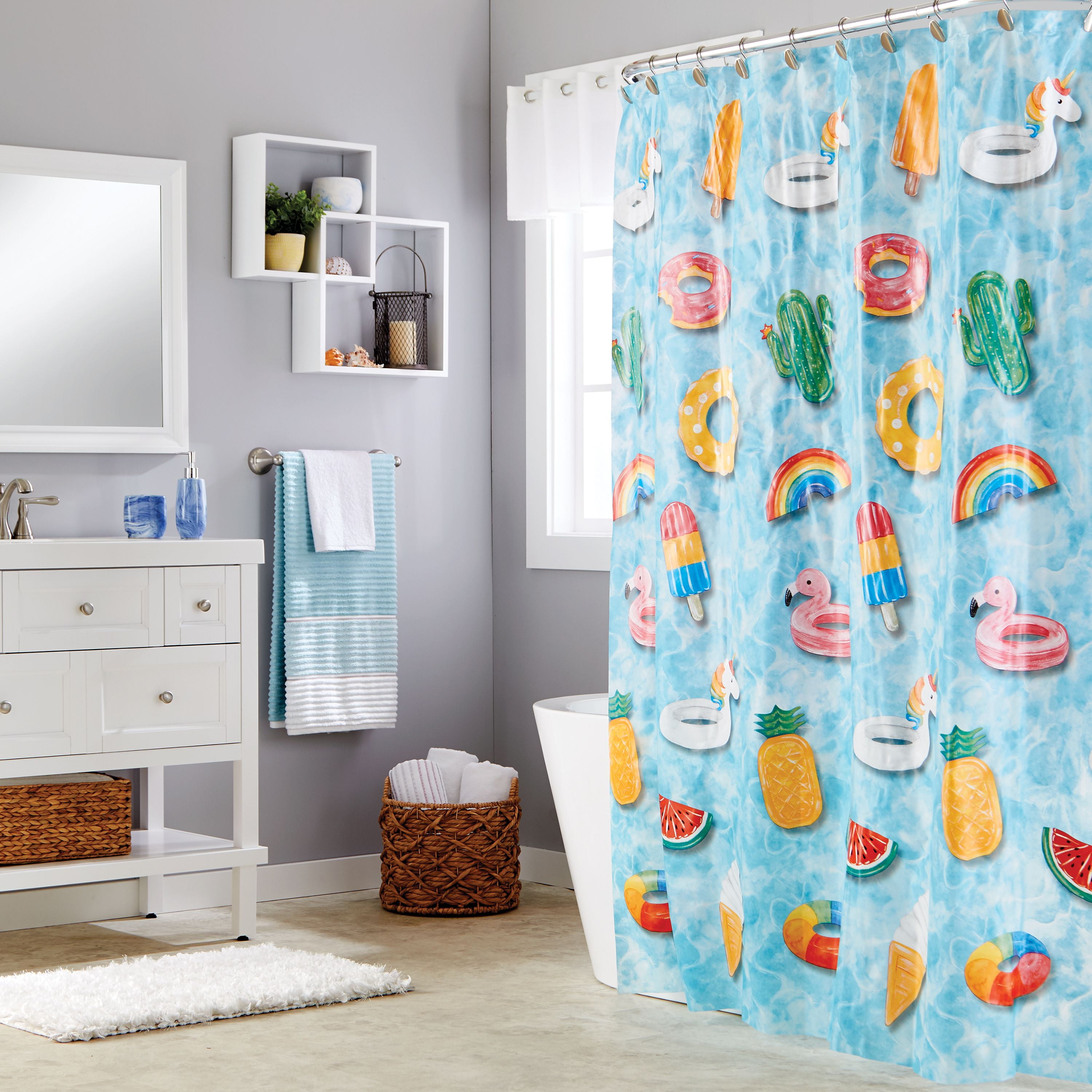 SKL Home Floating About Shower Curtain, PEVA, Multicolor, 70" x 72