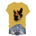 thumbnail image 6 of felwors Womens Fighting Rooster Graphic T-Shirt, Two Roosters Fighting Vintage Print Short Sleeve Tee, Soft Cotton Casual Top (Yellow, XL), 6 of 7
