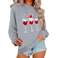 thumbnail image 2 of FDGIU Women's Christmas T-Shirt - Glitter Red Wine Glass Print, Oversized Long Sleeve Santa Hat Party Tee, Holiday Gift for Women, 2 of 6
